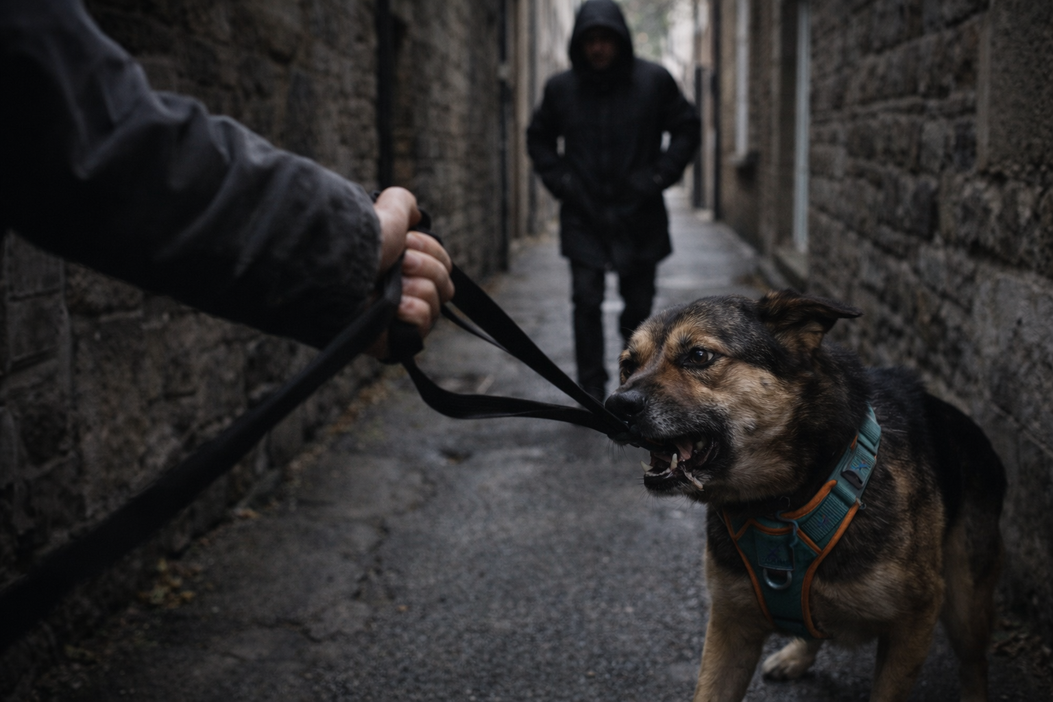 Doggylike Angsthund Gasse Mann bedrohlich